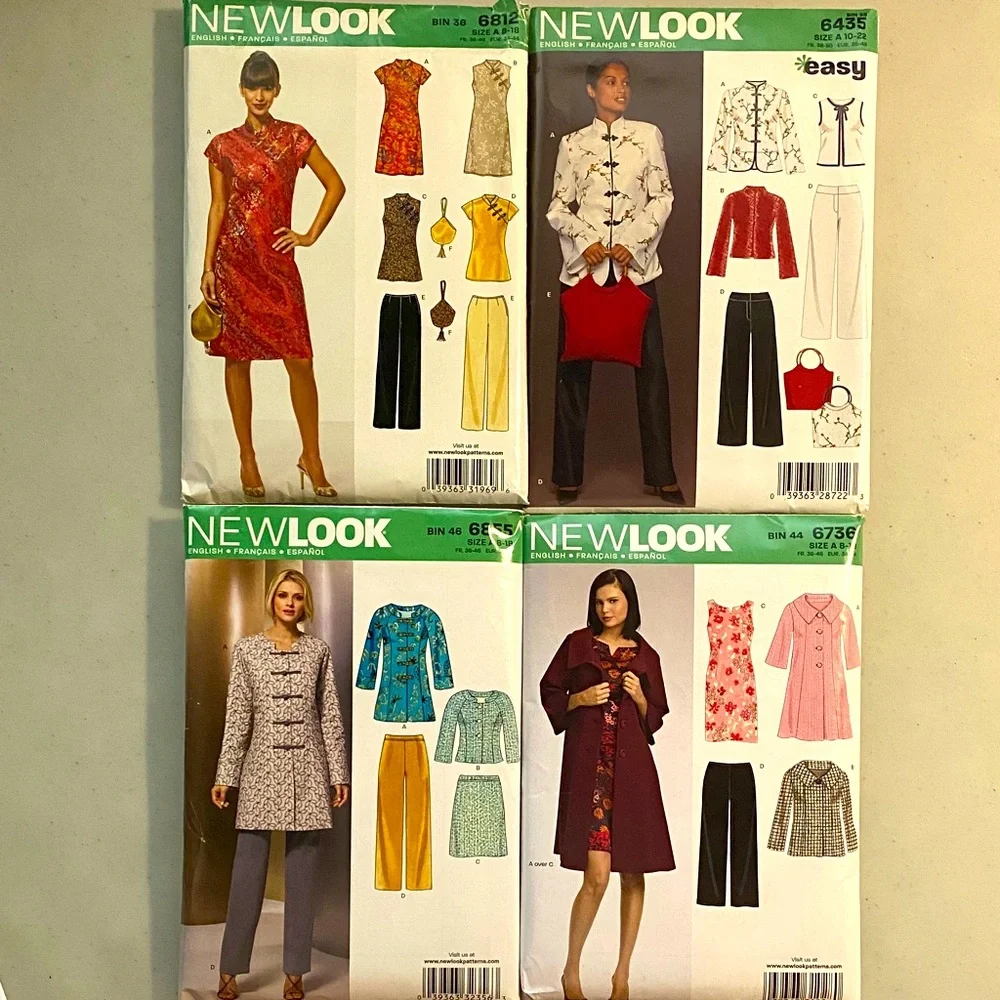 NewLook sewing patterns, Asian style, caftans, coat, dress, set of 4